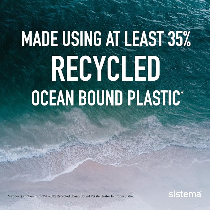 Sistema Ocean-Bound Plastic 1.25L Bento Box, Airtight & Stackable, School Lunch Box with 150mL Snack Pot, Freezer, Microwave, & Dishwasher-Safe, BPA-Free, Made with Recycled Plastic, Assorted Colors - Image 3