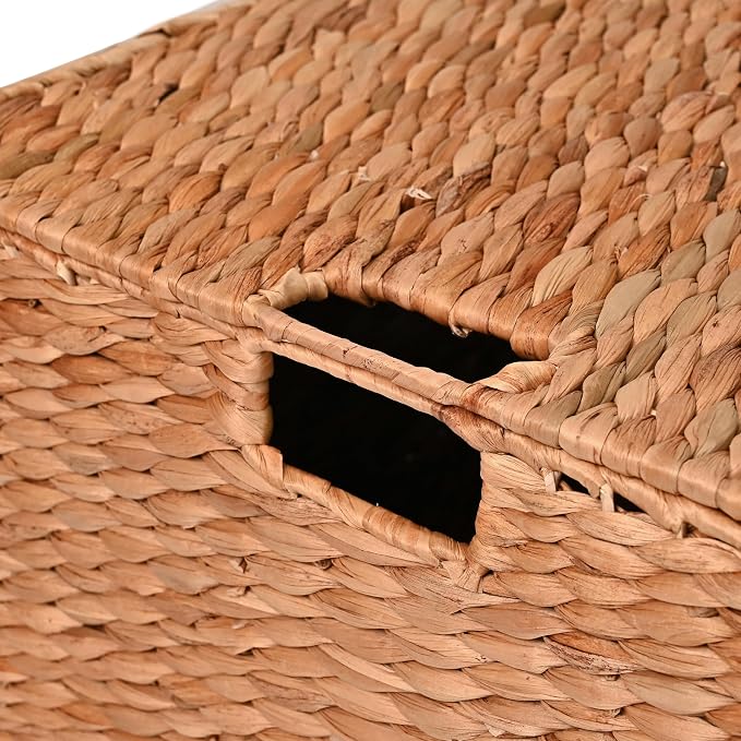 happimess Brooks 3-Piece Woven Hyacinth Storage Basket Set 22", Natural | Classic Farmhouse Style, Rectangular Nesting Wicker Containers, Integrated Handles, Hinged Lids, Iron Metal Frame - Image 4