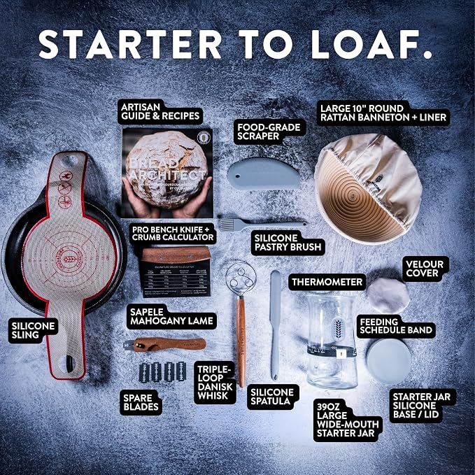 Complete Sourdough Starter Kit 39oz Borosilicate Jar & 10" Rattan Banneton | Silicone Mat, Sapele Mahogany Tools Won't Warp, Troubleshooting Book, Beginner-Friendly Baking Supplies, Gift for Bakers - Image 3