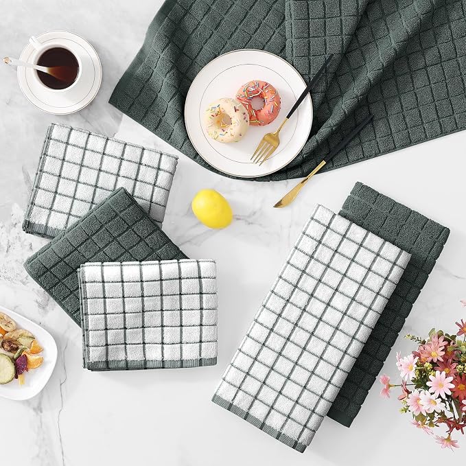 Homaxy Large Premium Cotton Kitchen Towels 16"x 28", 6 Pack, Dark Green | Natural Ring Spun 390 GSM Dish Towels, Super Absorbent Terry Kitchen Hand Towels, Soft Tea Towels with Hanging Loop - Image 9