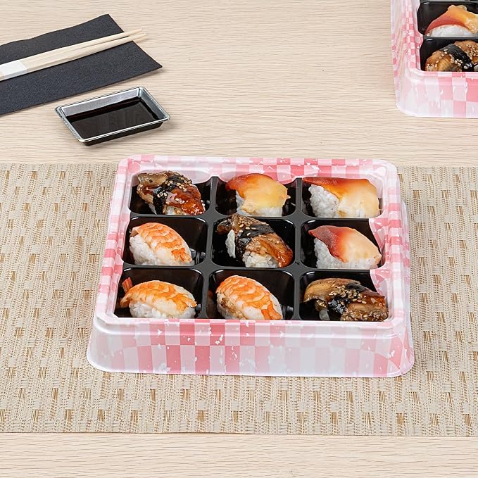 Restaurantware-Bento Tek 16.9 Ounce Meal Prep Containers, 100 Disposable To Go Food Boxes - Lids Sold Separately, 9 Compartments, Pink And Black Plastic Bento Lunch Boxes, Freezable, For Take Out - Image 3