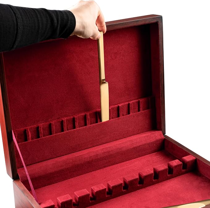Royalty Art Silverware Storage Box, Flatware Organizer, 15x11x3 In | Flip-open cutlery case, felt lining, tarnish-free, forks knives spoons, elegant dining decor - Image 5