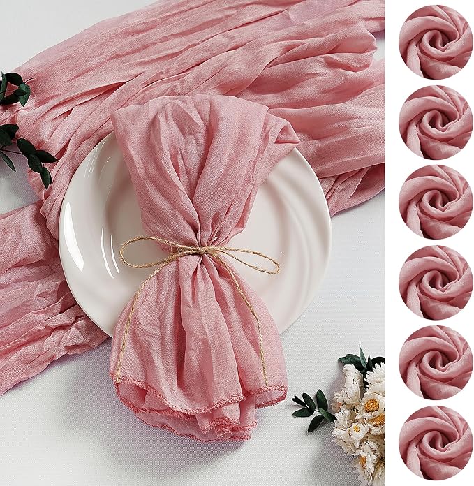 LZY 60 Pack Gauze Cheesecloth Napkins 20x20 Inch Dinner Cloth Napkins, Soft Boho Table Napkins Rustic Wrinkled Cheese Cloth Napkins Bulk for Wedding Party Baby Shower Event Decor (Dusty Pink) by Lightupyourparty