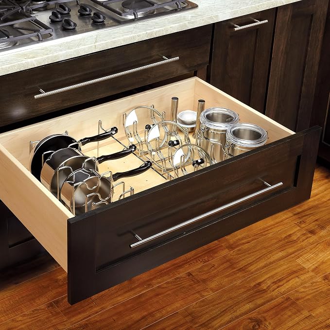 Rev-A-Shelf Drop-In Pot and Pan Drawer Organizer Storage Rack for 4DPS & 4DPG Model Peg Boards, Adjustable Divider for Cookware, Chrome, 5DCD-1-CR - Image 4