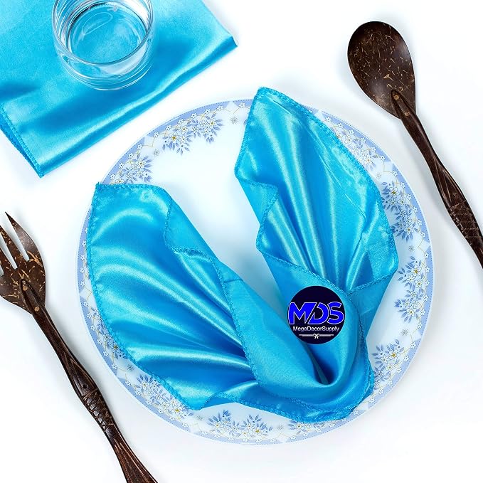 Set of 100 PCS Satin Napkin 12x12 Inch Square, Dinner Table Napkins for Wedding, Bulk Silky Sateen Cloth Napkins for Restaurant Banquet Graduation Birthday Party Decoration - Turquoise by MDS