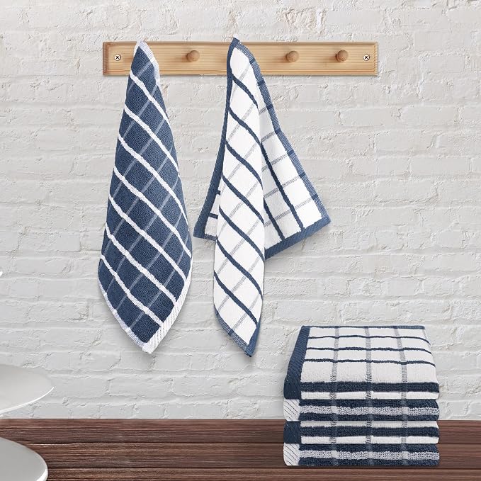 Urban Villa Kitchen Towels Cotton Dish Towels 12”x12” (Set of 6) Blue White - Image 3