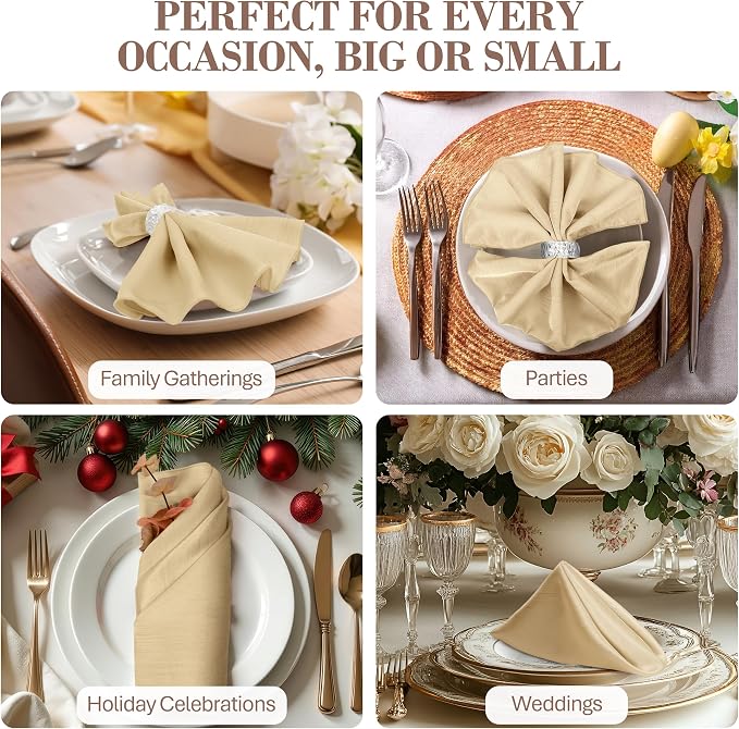 17 x 17-Inch Shantung Satin Cloth Napkins, Tan, Set of 120 | Bulk Case of 10 Dozen, Square, 100% Polyester Fabric, Reversible, Faux Dupioni Silk Reverse Side, Machine Washable, Beige - Image 5
