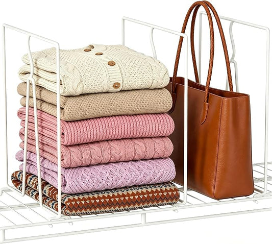 Wire Shelf Dividers for Closet: 12" Tall x 12" Deep (Taller) 6 Pack | Wire Shelves Organizer for Closet - Adjustable Purse Organizer for Clothes, Sweater, Towels Jeans - Metal Pantry Separators by Saccik