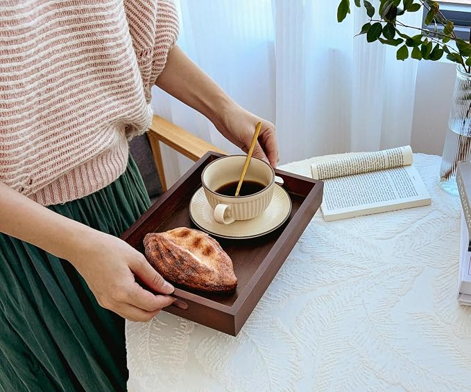 Serving Tray with Handles - 11.4x7.8 Inch Rectangular Bamboo Tray | Multi-Purpose Decorative & Food Tray for Organizing, Serving and Entertaining for Kitchen, Coffee Table & Ottoman - Image 3