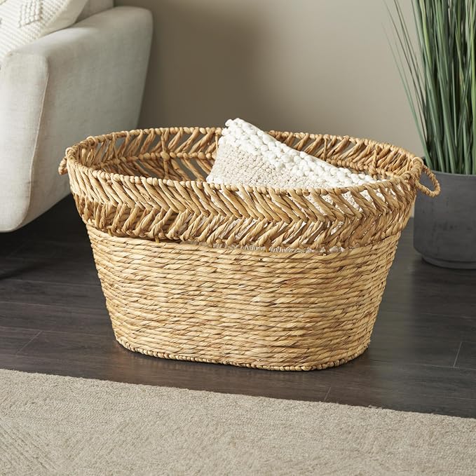 Deco 79 Seagrass Handmade Decorative and Functional Storage Basket Large Woven Oval Basket Organizer with Zig Zag Patterned Rim, Basket for Storage 30" x 20" x 17", Brown - Image 8