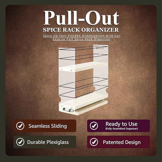 Sliding Spice Rack Organizer for Cabinets - Pull Out Shelves for Upper Kitchen Cabinets - Cabinet Organizer/Storage - 2 Tiers - 3.45" x 12.25" x 10.6" (Cream, Partially Assembled) - Image 2