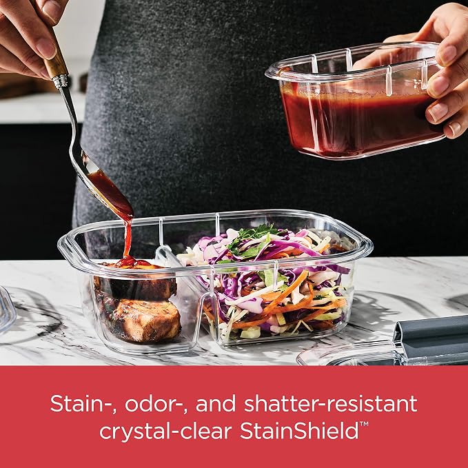 Rubbermaid Brilliance Meal Prep Containers, 2-Compartment Food Storage Containers, 2.85 Cup, 5-Pack, BPA-Free, Clear/Grey - Image 4