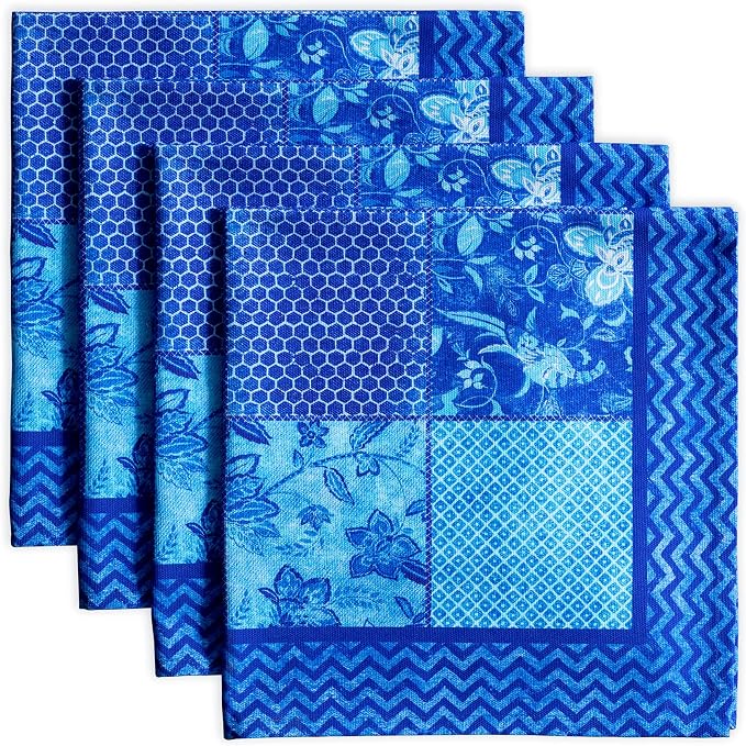 Maison d' Hermine Cloth Napkins Set of 4 Reusable 100% Cotton (20" x 20") | Everyday Square Napkins Cloth Washable Dinner Party Wedding Restaurant Hotel Kitchen Spring Summer - Indigo Love by MaisondHermine