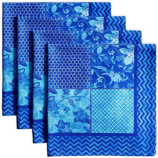 Maison d' Hermine Cloth Napkins Set of 4 Reusable 100% Cotton (20" x 20") | Everyday Square Napkins Cloth Washable Dinner Party Wedding Restaurant Hotel Kitchen Spring Summer - Indigo Love by MaisondHermine