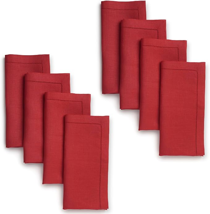 Signature Linen™ by D'Moksha Racing Red Dinner Napkins Set of 8, 20 x 20 Inch Cloth Napkins, 100% Pure Linen, Hemstitch, Machine Washable Table Napkins- Summer, Weddings, Outdoor hostings by DMokshaHomes