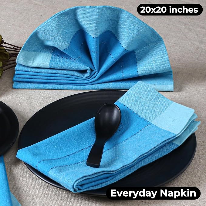 Bedding Craft Cotton Cloth Napkins Set of 12 – 20x20 Teal Blue Multi Double Hemstitched – Machine Washable Dinner Napkins for Weddings, Parties & Father’s Day Celebrations - Image 5
