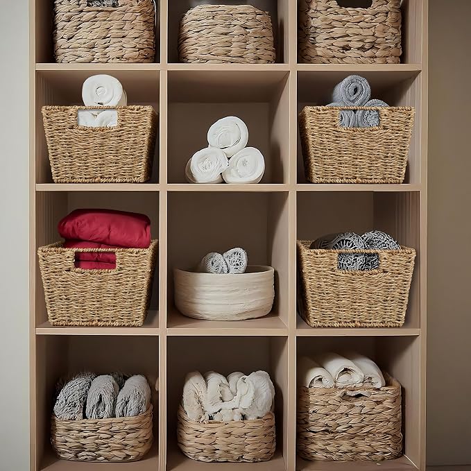 Casafield Set of 4 Seagrass Hyacinth Storage Baskets with Handles - Natural, Woven Storage Bins for Shelves, Blankets, Laundry Organization - Image 3
