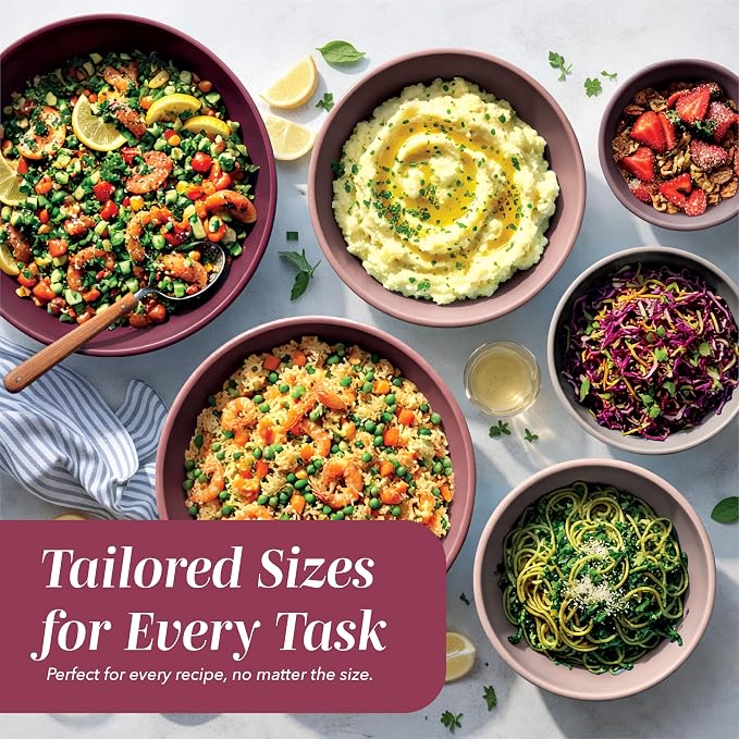 COOK WITH COLOR Mixing Bowls with Lids - 12 Piece Plastic Nesting Bowls Set includes 6 Prep Bowls and 6 Lids, Microwave Safe Mixing Bowl Set, Rose Rhombus - Image 5