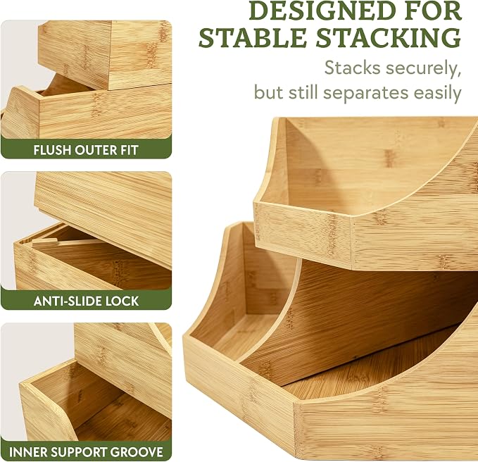 HOMESTEAD Bamboo Corner Storage Bin, 2-Tier Stackable Potato and Onion Storage Bin for Kitchen Counter Corner Shelf, Wooden Produce Storage Pantry Organizer, Fruit & Vegetable Holder, Medium - Image 6