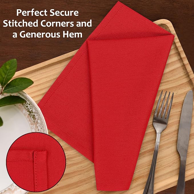 Ruvanti Cloth Napkins Set of 12, 18x18 Inches Napkins Cloth Washable, Soft, Durable, Absorbent, Cotton Blend. Table Dinner Napkins Cloth for Hotel, Weddings, Dinner, Christmas Parties - Red - Image 5