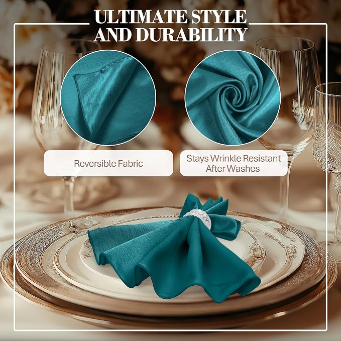 17 x 17-Inch Shantung Satin Cloth Napkins, Teal, Set of 36 - Image 3