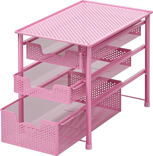 Simple Houseware Stackable 3 Tier Sliding Basket Organizer Drawer, Pink by SimpleHouseware