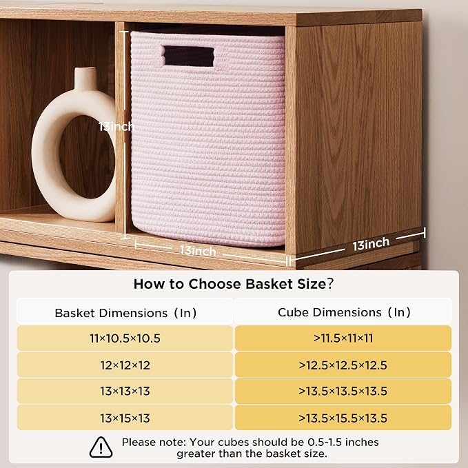 UBBCARE Set of 4 Storage Basket-13 X 13 X 13 in, Cotton Rope Basket for Shelves, Toys, Book, Cube Storage Bins with Handles, Woven Storage Basket for Organizing, Pink - Image 2
