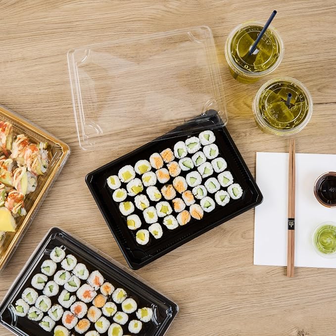 Restaurantware Plastic Sushi Trays 100 Pack of 10 x 7.2 x 1.77 Inch With Clear Lids Leak-Resistant Sushi Take Out Boxes Stackable Containers For Grab-And-Go - Image 10