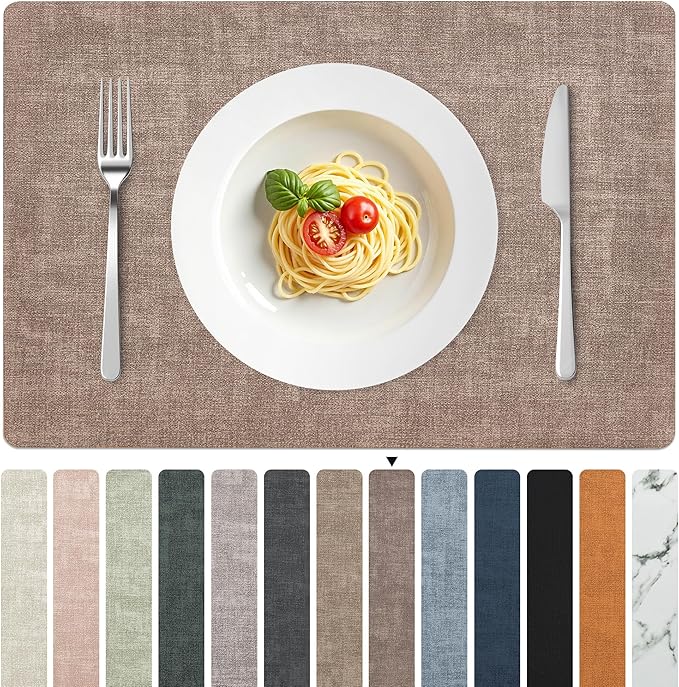 FROMHEART Faux Leather PU Placemats Set of 12 (Dark Coffee,11.8" x 17") | Waterproof,Heat/Oil Stain-Resistant Table Mat–Reversible,Non-Slip,Easy to Clean Place Mats for Kitchen,Dining,Indoor/Outdoor by Unknown