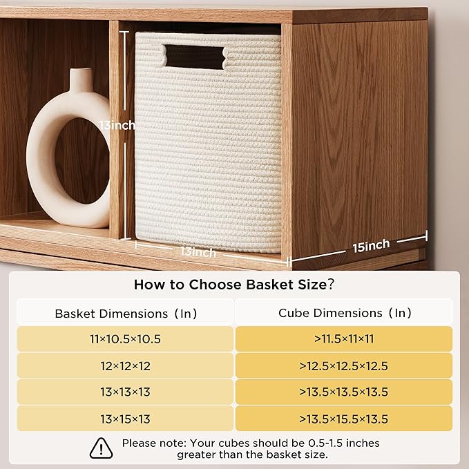 UBBCARE Set of 2 Kallax Storage Cubes-13 ×15 ×13 Inch, Cotton Rope Basket for Shelves, Toys, Book, Cube Storage Bin with Handles, Woven Storage Basket for Organizing, Beige - Image 2