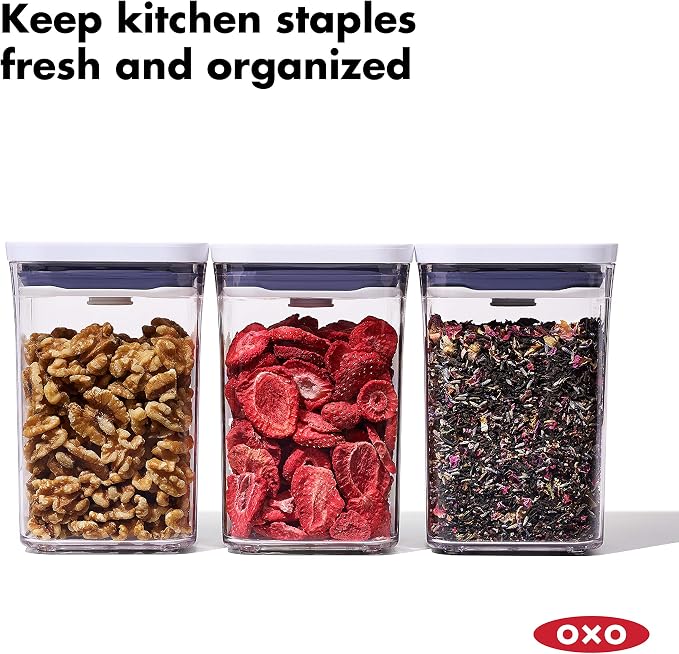 OXO Good Grips 3-Piece POP Cereal Dispenser Set & Good Grips 3-PC Small Square Short POP Container Set, White & Good Grips POP Container - Airtight Food Storage - 2.8 Qt for Rice, Sugar and More - Image 5