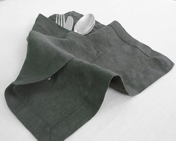 100% French Pure Linen Cloth Dinner Table Napkins Machine Washable Stone Washed 15x15 Inch Set of 4 Charcoal Black - Image 3