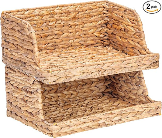 VATIMA Water Hyacinth Storage Baskets with Large Open-Front for Kitchen, Decorative for Living Room, 13.4” x 9.5” x 5.5”, 2 Pack by VATIMA
