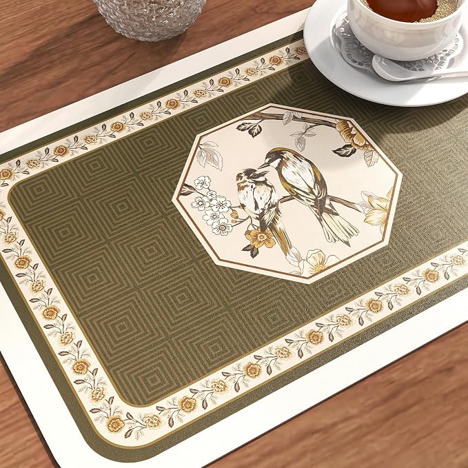 Vinyl Waterproof Placemats Set of 6 Rectangular,12"*17"-Murad E | Wipeable Beautiful Green Place Mats,Stain Resistant,Heat Resistant,Everyday Meals,Kitchen,Dinning,Holiday,Decor - Image 4