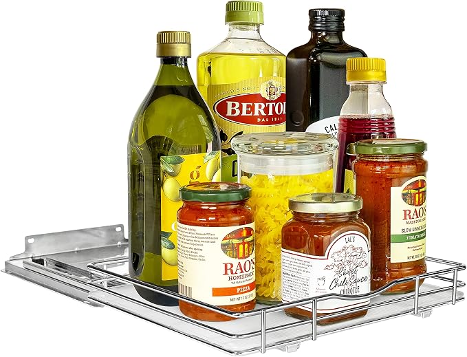 LYNK PROFESSIONAL® Pull Out Spice Organization for Cabinets - 12-3/8 inch Wide – Spice Rack for Inside Cabinets, Slide Out Spice Rack Organizer for cabinet – Pull Out Spice Rack, Sliding 1 Tier Chrome - Image 7