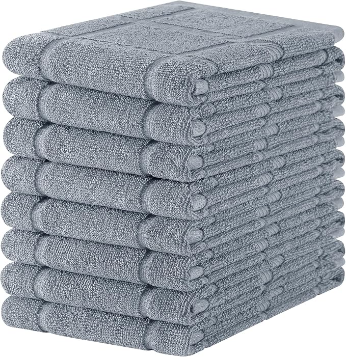 Homaxy 100% Cotton Kitchen Towels 18"x28", 8 Pack Dish Towels, Grey | Large 380 GSM Soft and Absorbent Kitchen Hand Towels with Terry Grid Design, Utility Tea Towel Set with Hanging Loop by Homaxy