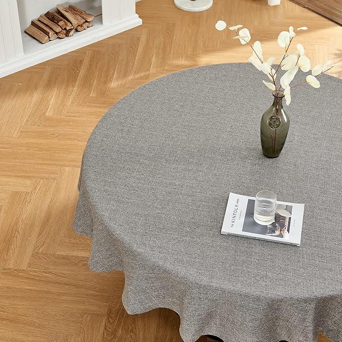 BALCONY & FALCON Rectangle Table Cloth Waterproof Gray 70" | Round Washable Wrinkle Resistant Table Cloth Linen Fabric Tablecloths for Dining Party Kitchen Wedding and Outdoor Use by BALCONYFALCON