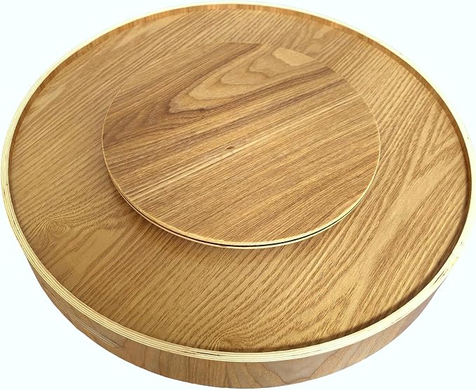 i-lan 16-Inch Wooden Lazy Susan Turntable with Handles, Natural Wood | 16-inch natural wood Lazy Susan with dual handles, raised rim and 360° rotation for dining tables, counters and cabinets. - Image 5
