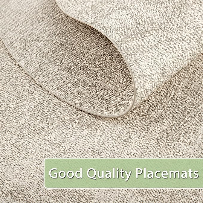 Placemats for Dining Table Set of 4 Non-Slip, Heat Resistant Oval Leather Placemat Double Layer, Waterproof Table Mats Easy to Clean for Kitchen Dining Room Coffee Office Table, Beige - Image 5