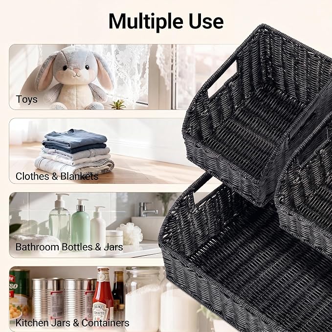 Brownlily Faux Wicker Pantry Storage Baskets, Black-Single Set (3-Piece) | Handwoven Baskets for Organizing with Built-in Handles, All-Purpose Storage Baskets with Chalkboard for Shelves,Laundry Room - Image 5