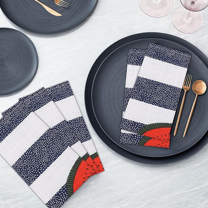RUVANTI Cloth Napkins Set of 12 Cotton 100%, 18x18 Inches Napkins Cloth Washable, Soft, Absorbent. Cotton Napkins for Parties, Christmas, Thanksgiving, Weddings, Dinner Napkins Cloth - Watermelon - Image 8