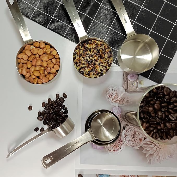 Measuring Cups Set, 18/8 Stainless Steel Measuring Cups for Dry & Liquid, Metal Measure Cups With Bonus Magnetic Conversion Chart for Kitchen & Baking - Image 4