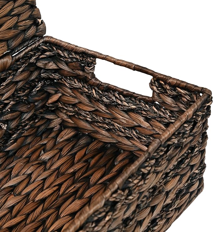 happimess Sandrine 3-Piece Hyacinth Storage Baskets with Lids, Brown | Handwoven Seagrass Wicker, Farmhouse Nesting Containers with Handles, Iron Metal Frame, Decorative Organizer Bins - Image 4