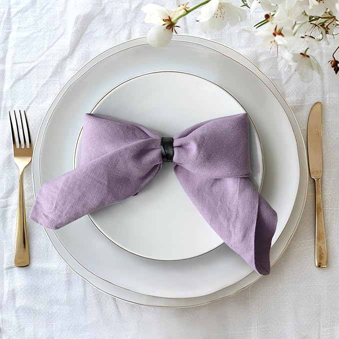 Linen Napkins 20x20Inch Set of 4,Cloth Napkins Dinner Napkins,Stone Washed Natural 100% French Flax Napkins for Weddings,Decorative Mother's Day(Lavender) by LLinenWorld