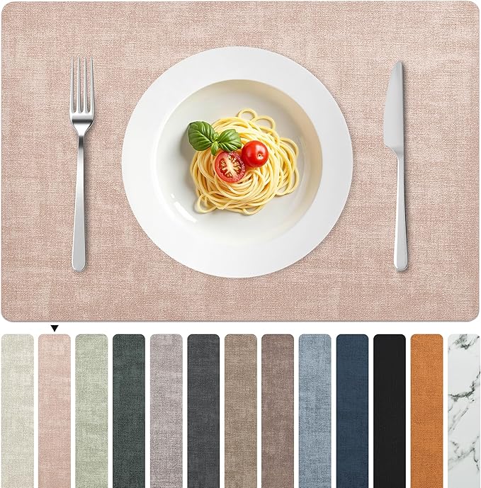 FROMHEART Faux Leather PU Placemats Set of 6 (Pink,11.8" x 17") | Waterproof,Heat/Oil Stain-Resistant Table Mat–Reversible,Non-Slip,Easy to Clean Place Mats for Kitchen,Dining,Indoor/Outdoor by Unknown