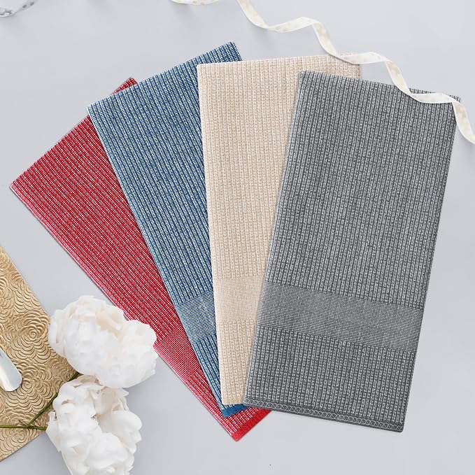 Homaxy 380 GSM Cotton Premium Kitchen Towels 6 Pack, 18"x 28", Mix | Flat and Terry Dish Towels, Highly Absorbent Tea Towel Set with Hanging Loop, Soft Kitchen Hand Towels, Red/Grey/Khaki - Image 7