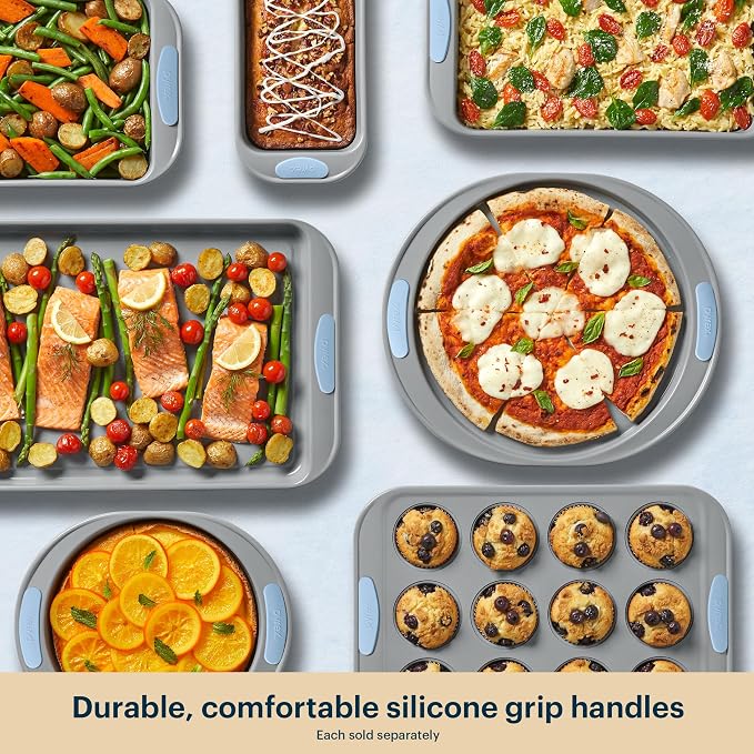 Pyrex 3-Piece Metal Cookie Sheet Bakeware Set, Cerulean | Lightweight stainless steel baking trays with heatsafe silicone handles, made without PFAS, mercury, lead, cadmium & BPA - Image 6