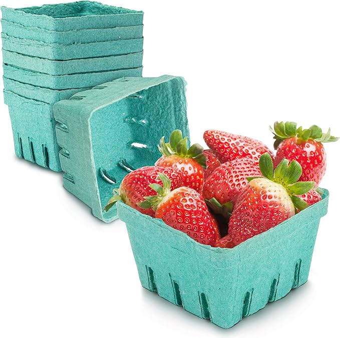 FMP Brands 44 Pack Pint Green Molded Pulp Fiber Berry Basket Produce Vented Container for Fruit and Vegetable, Farmer Market, Grocery Stores and Backyard Party by FMPBrands
