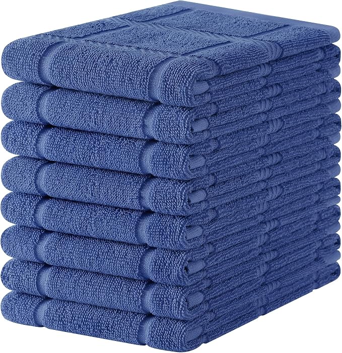 Homaxy 100% Cotton Kitchen Towels 18"x28", 8 Pack Dish Towels, Navy Blue | Large 380 GSM Soft and Absorbent Kitchen Hand Towels with Terry Grid Design, Utility Tea Towel Set with Hanging Loop by Homaxy