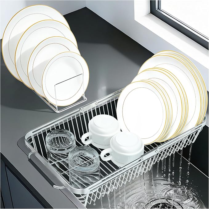 Over The Sink Dish Drying Rack Expandable Kitchen Sink Organizer | 304 Stainless Steel Dish Rack in Sink Drying Rack 2-in-1 Extend Sink Drain Basket and Dish Drainers for Kitchen Counter by Unknown